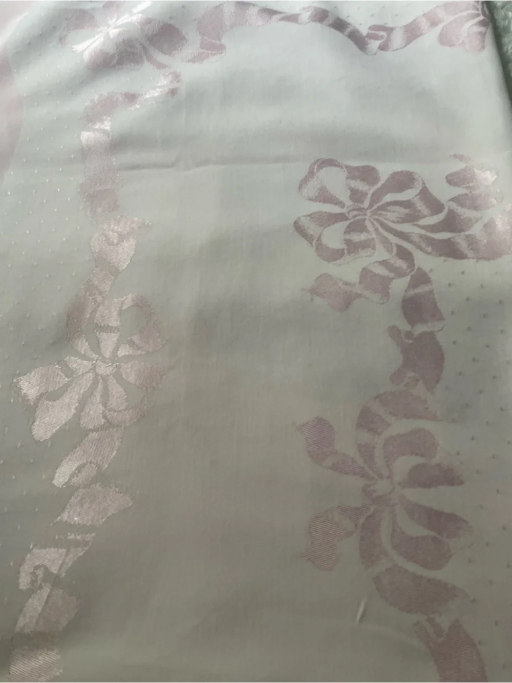 Vintage Pink Bow Damask Rectangle Tablecloth 44x60 Great Condition